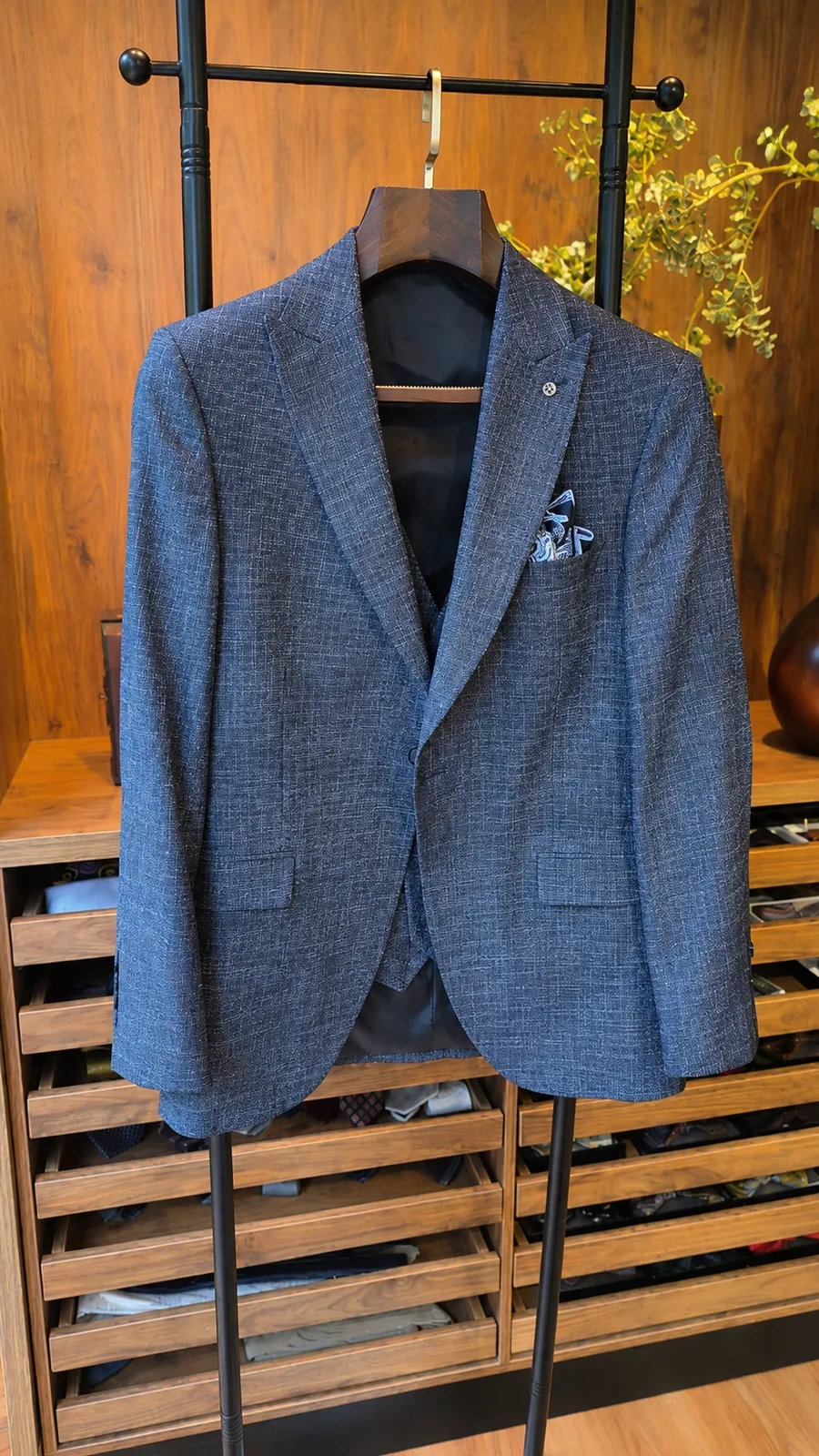 Traje Azul Textura Jean — vista 3