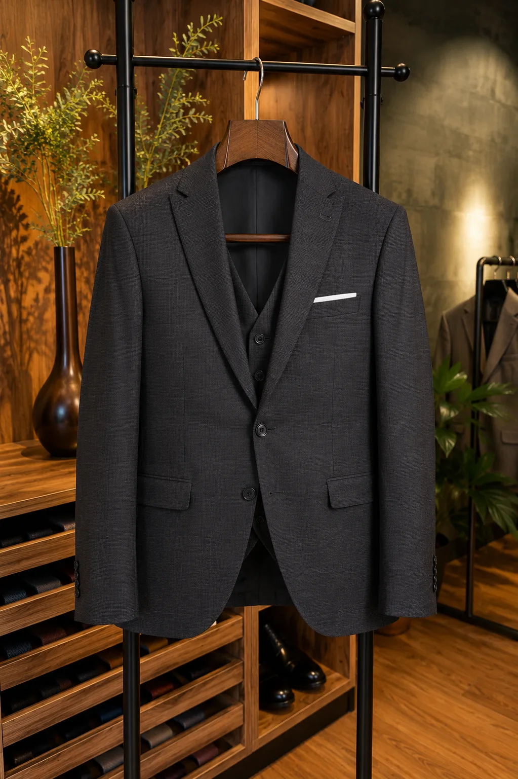 Traje Gris Oscuro Texturizado — vista 3