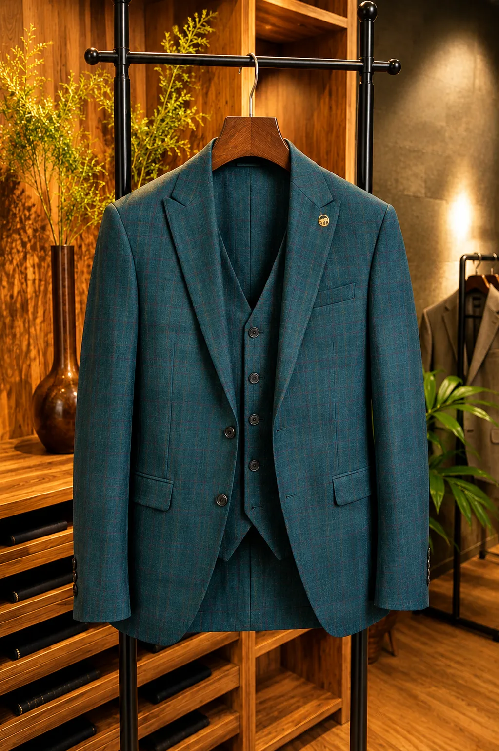 Traje Verde Texturizado a Cuadros — vista 3